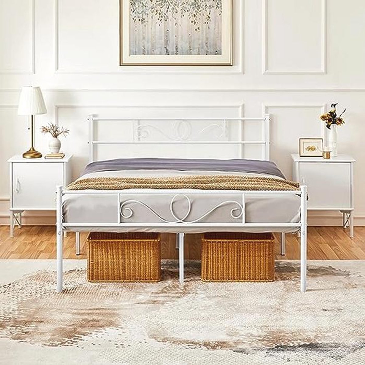 Metalen Bedframe 160 x 200 cm met Lattenbodem en Hoog Hoofdeinde voor Slaapkamer
