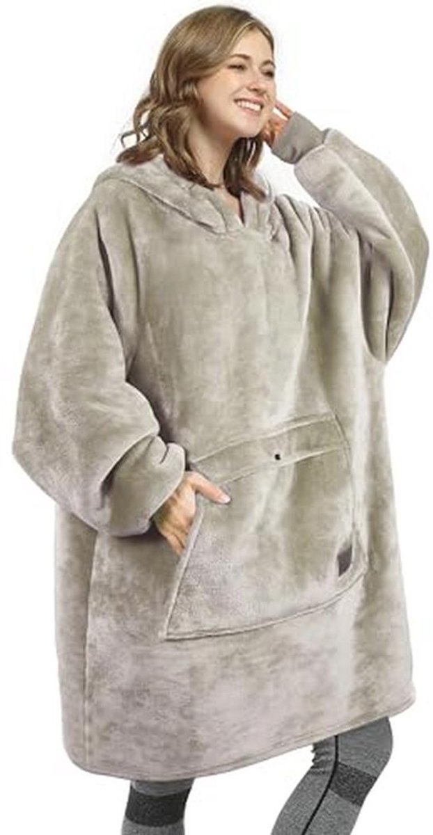 Oversized Draagbare Deken Hoodie voor Volwassenen en Tieners - Comfortabel Sherpa Pullover in Latte