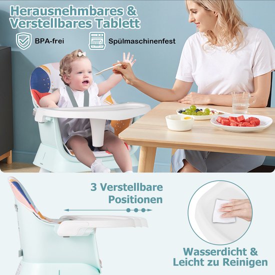 COSTWAY 6-in-1 babystoel, kinderstoel, eetstoel, leertafel, bouwsteentafel, kinderzitgroep, kinderstoel met veiligheidsgordel en afneembaar dienblad, babystoel, combi-kinderstoel (veelkleurig) van Merkloos — afbeelding 4