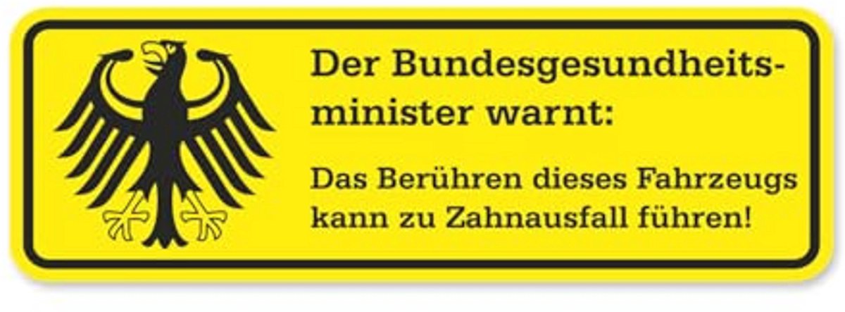 Waarschuwing sticker tanduitval geel voor voertuigen - Weerbestendig en duurzaam