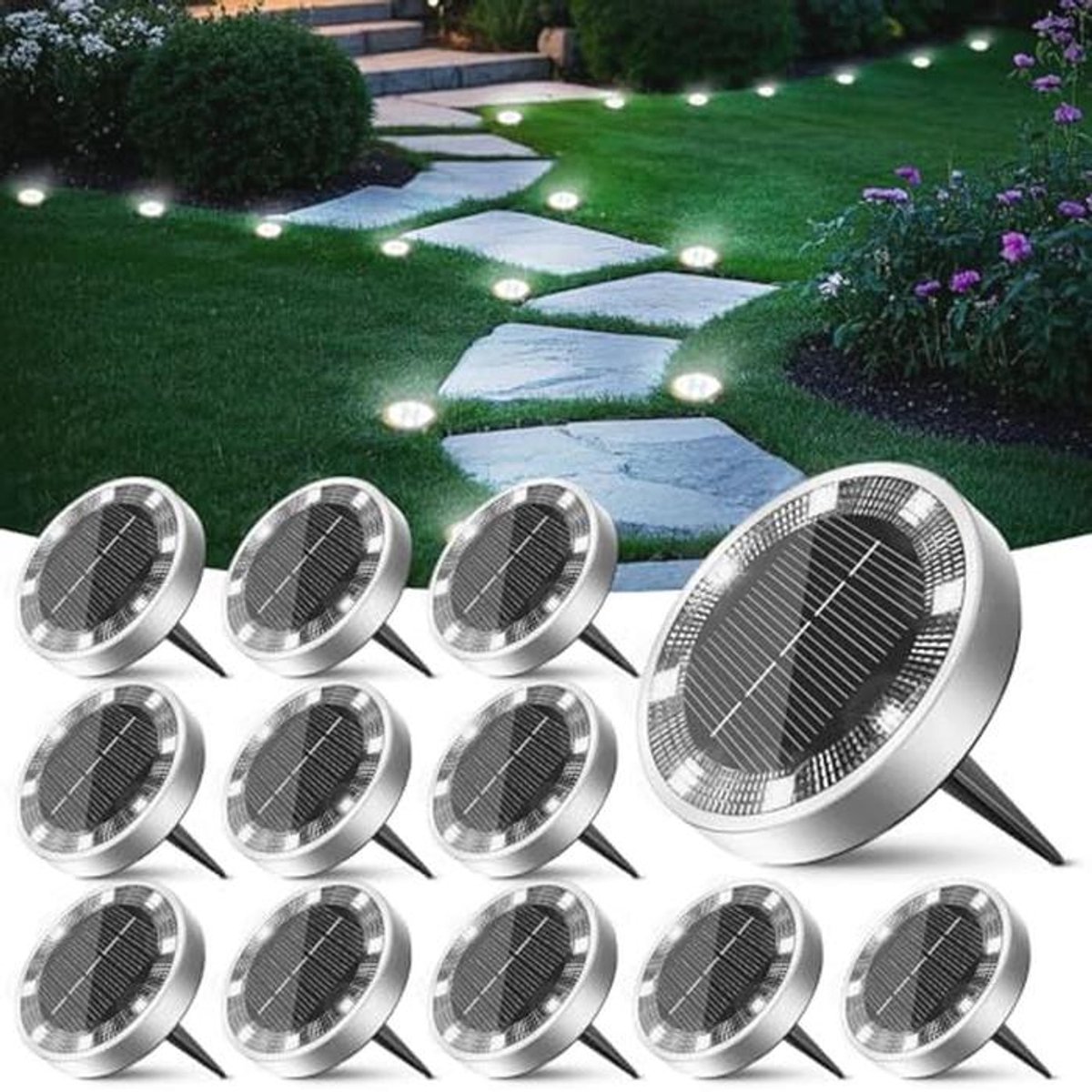 Vloerlamp op zonne-energie - 12 stuks - Zonnelamp voor Buiten - Waterdichte Verlichting vo