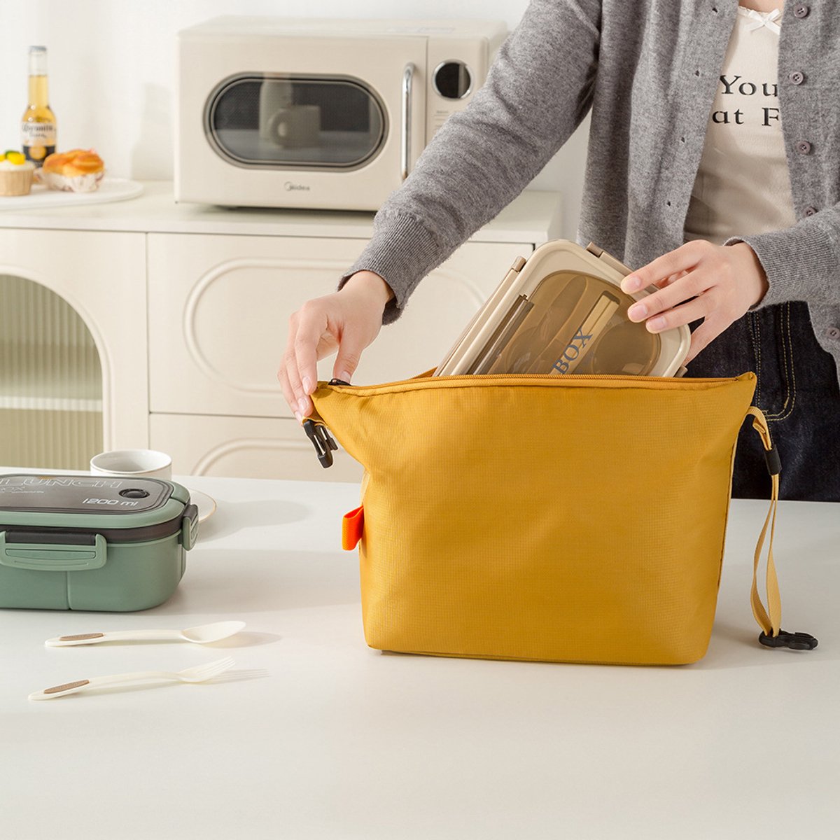 Enkele geïsoleerde lunchtas, koeltas, geschikt voor diner/picknick (geel)