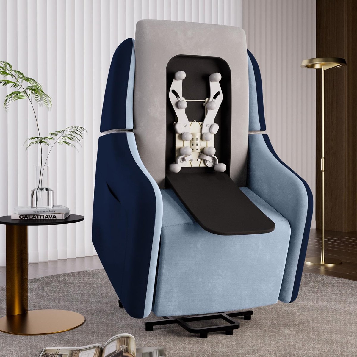 COMHOMA - Elektrische Massagestoel - Met Power Lift en USB - Blauw Stof