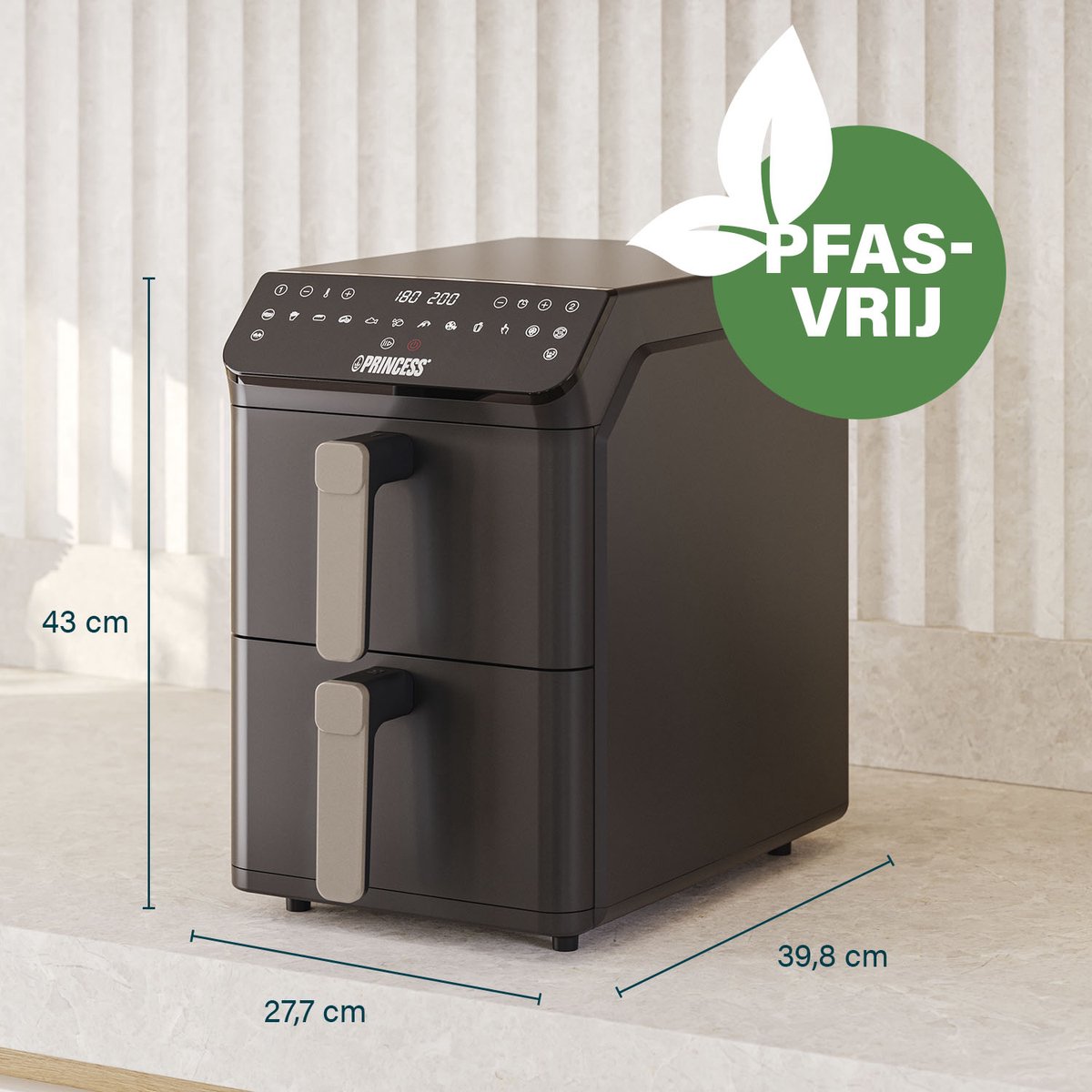 Princess Heteluchtfriteuse - 182278 - 3000W - Stack Airfryer 11,2liter - PFAS-Vrij - 2 lades (Sync) - 11 Bakprogramma's - Bespaart 45% ruimte - Dubbele gestapelde lades — afbeelding 2