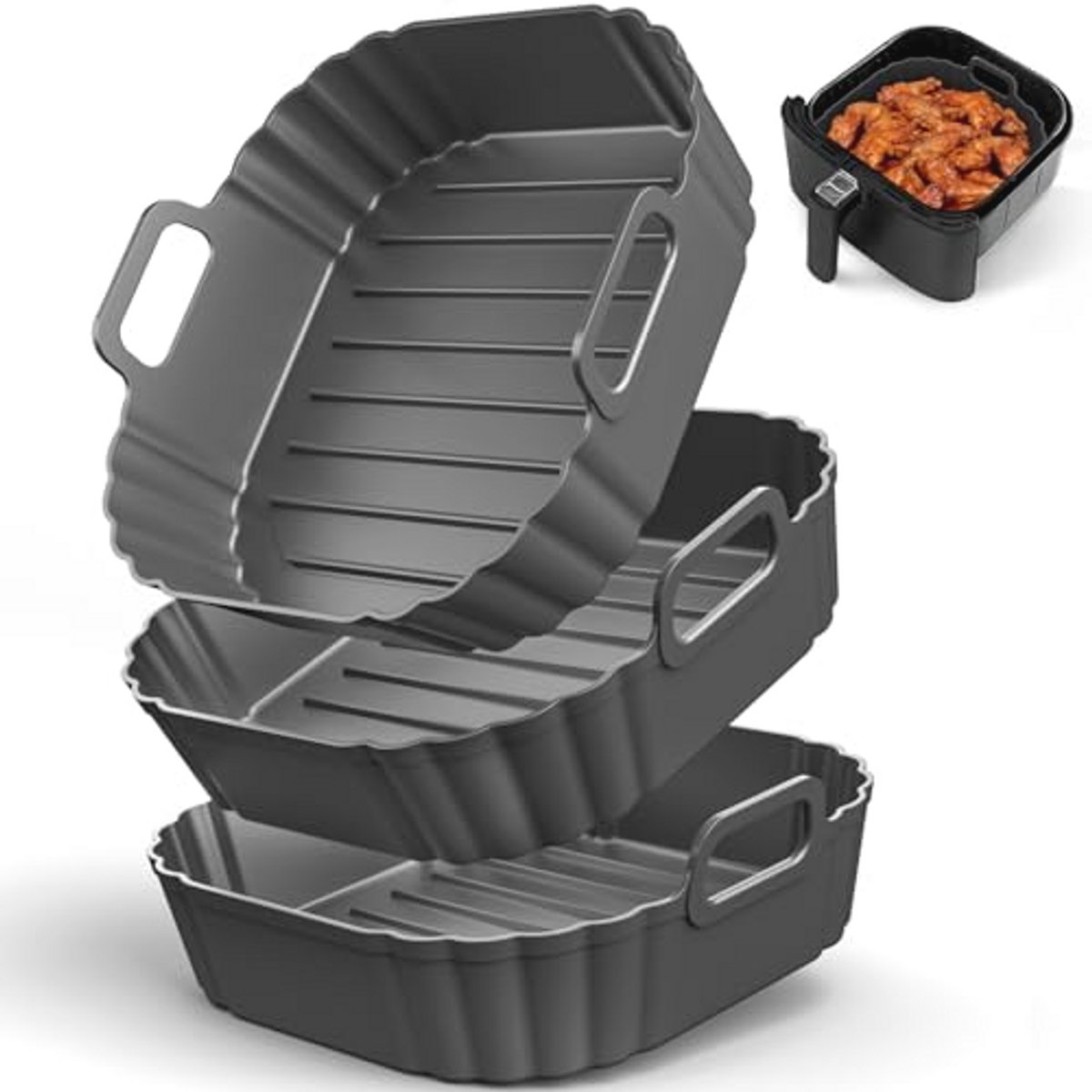 Vierkante siliconen luchtfriteuse voeringen - Herbruikbare 20,3 cm heteluchtfriteuse potten voor 4 tot 5,5 QT - Airfryer Accessoires
