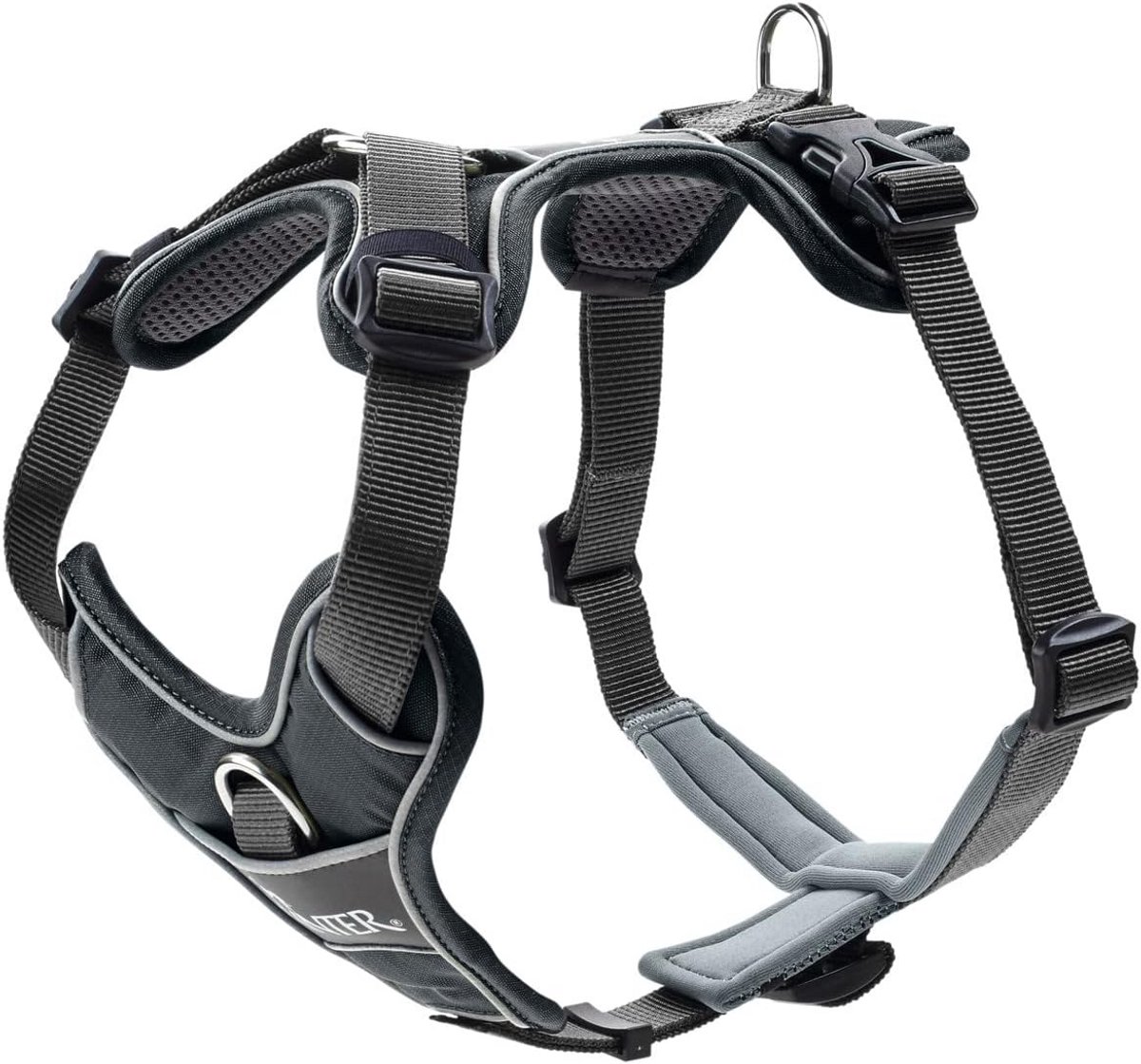 Verstelbaar Hondenharnas met 2 D-ringen en Reflecterende Elementen, M, 56-73 cm, Grijs
