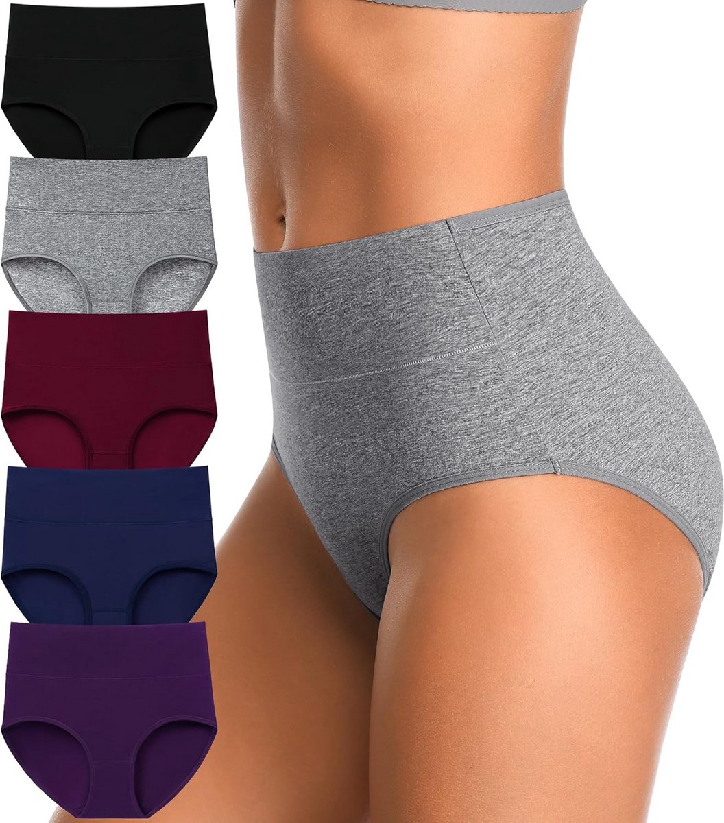 Hoge Taille Ondergoed Dames - Buikcontrole | Zachte Katoenen Slipjes Multipack | Postpartum