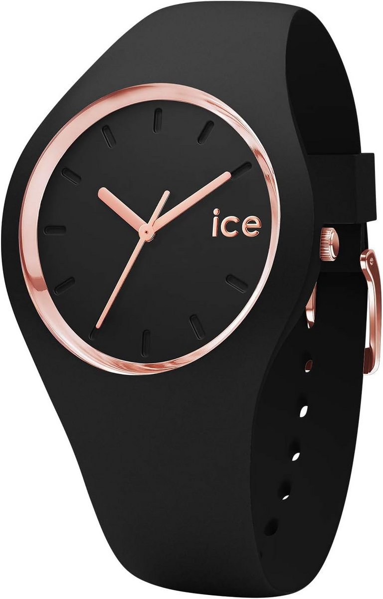 Dameshorloge met Zwarte Silicone Band en Roségouden Accenten