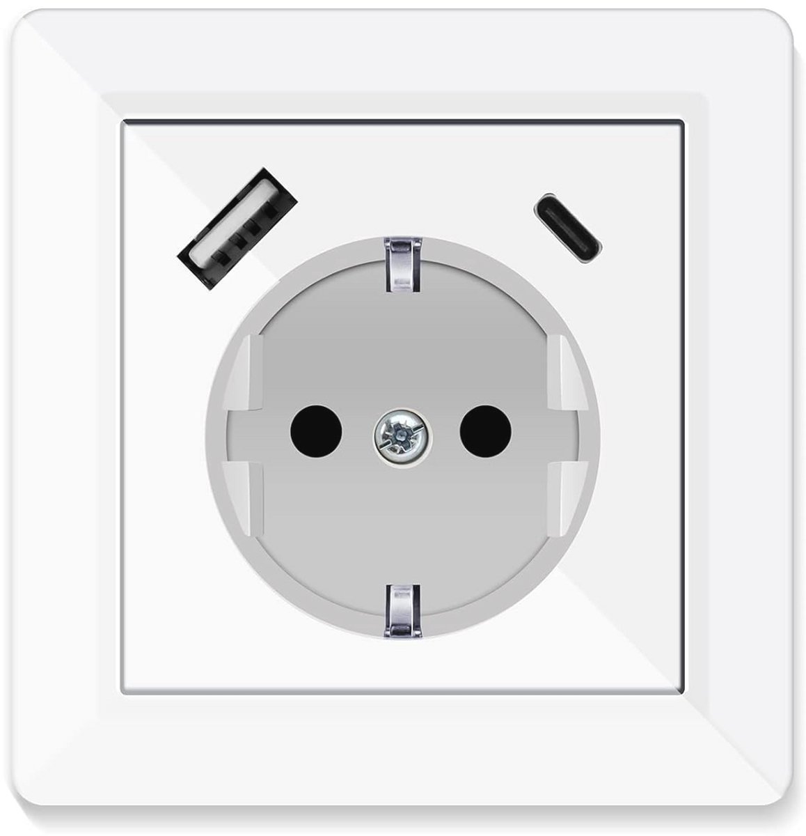 Stopcontact met USB en Type C - Dubbele Inbouwdoos voor Smartphone en Tablet