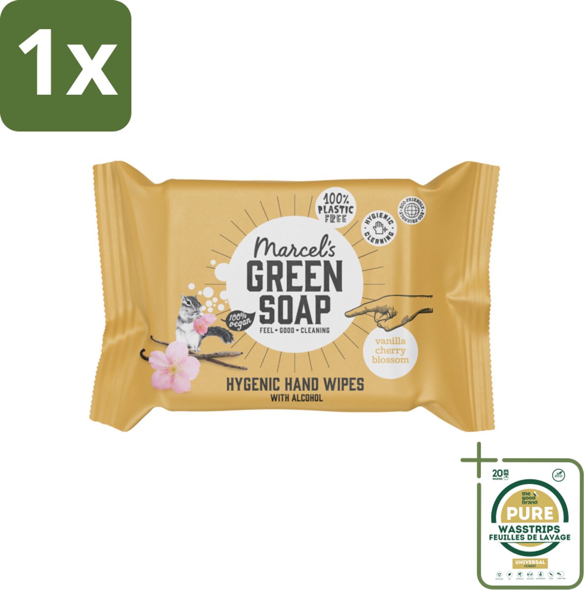 1 x Marcel's Green Soap - Hand doekjes - Vanille & Cherry Blossom - Mild & handig - 15 Doekjes- Handdoekjes - Handdoek - Handdoekje - Handdoekje Vanille En Kersenbloesem - Handdoekje Vanille