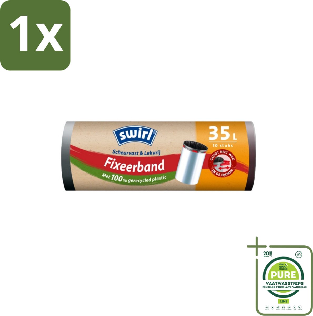 1 x Swirl – Pedaalemmerzakken – 35 L – Fixeerband – 10 zakken - Emmerzak - Emmerzak 35 L - Emmerzak Elastische Band - Emmerzak Waterdicht - Emmerzak Scheurvast