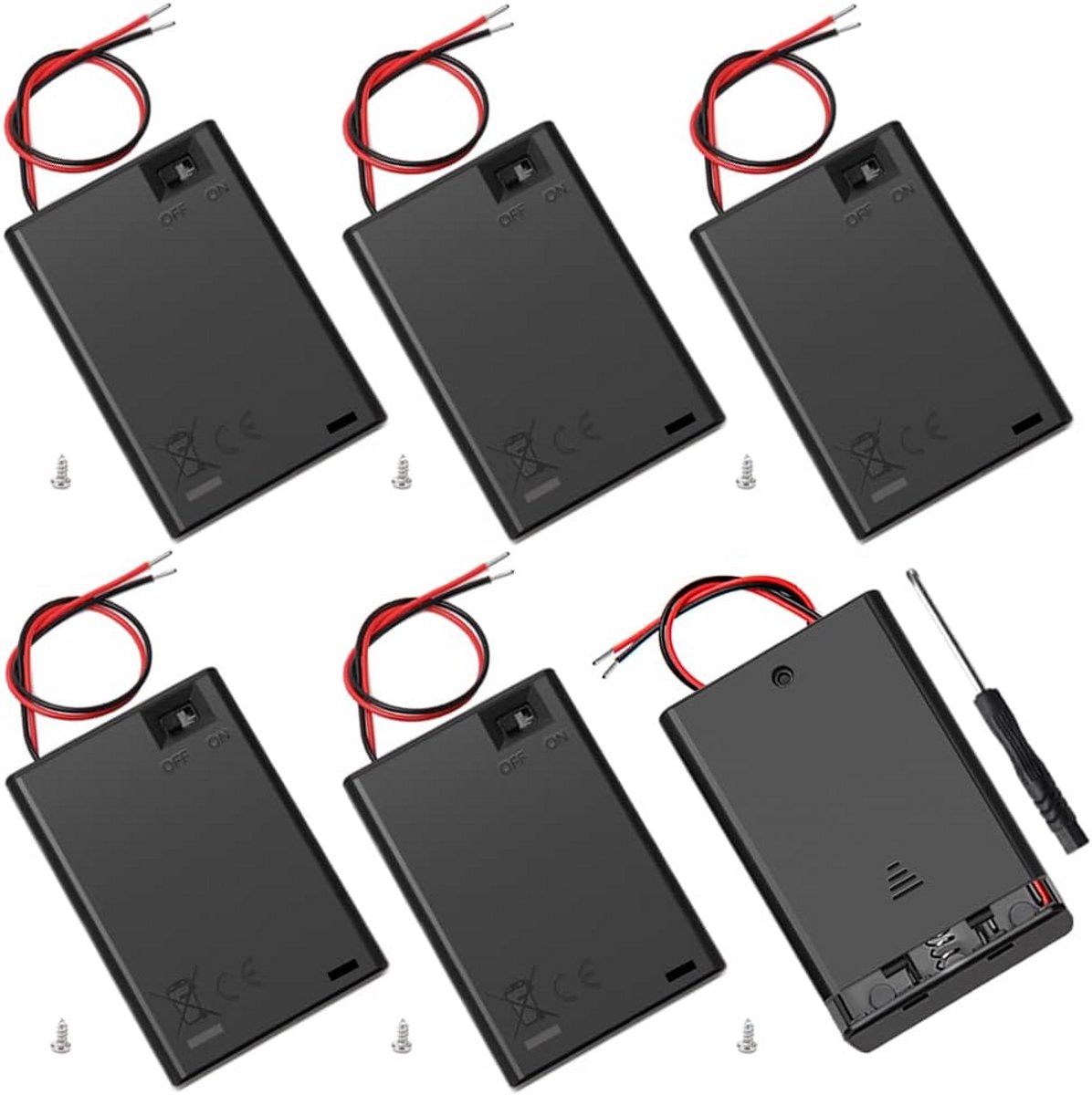 6 Stuks AA-Batterijhouders met Schakelaar en Deksel - 3x 1.5V 4.5V Batterijhouders met AAN/UIT Schakelaar