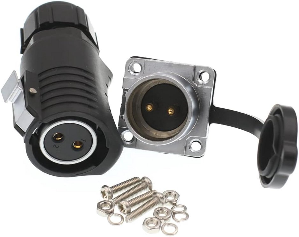 Waterdichte luchtvaartstekker IP65 met zonnepaneel oplaadpoort - Snelle verbinding, LED-stekker voor buiten - 2-polig