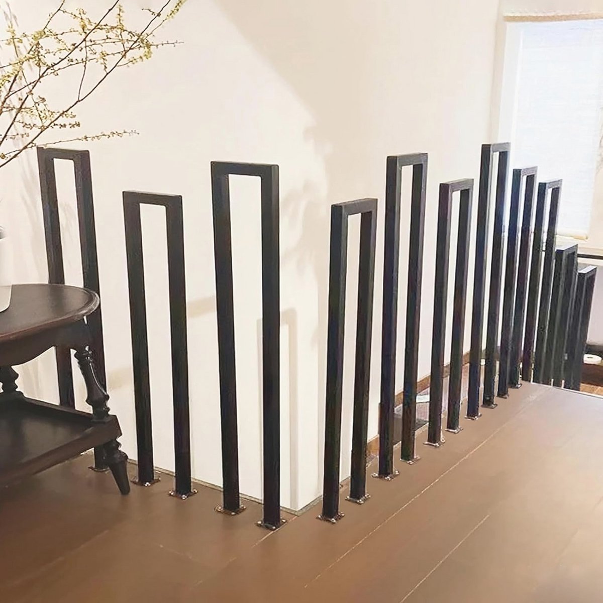 U-vormige trapleuning voor binnen en buiten - metalen balustrade voor villa's, balkons en gangen (Zwart, 100 x 20cm)