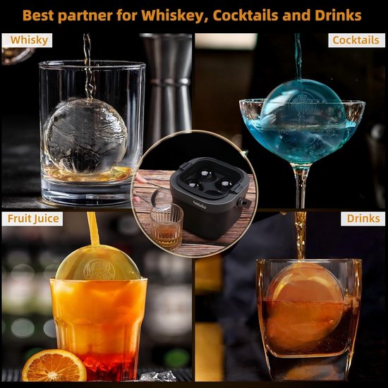 Grote Kristalheldere Ijsballen Maker voor Whisky en Cocktails - BPA-vrije Siliconen Ijsvormen met Opbergtas van Merkloos — afbeelding 2