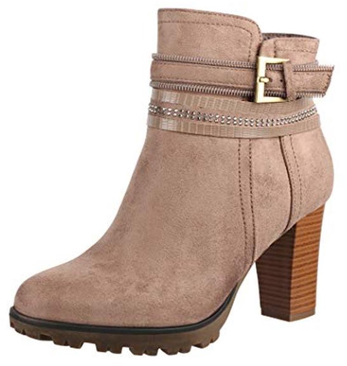 Dames Enkellaarsjes met Blokhak en Antislip Zool