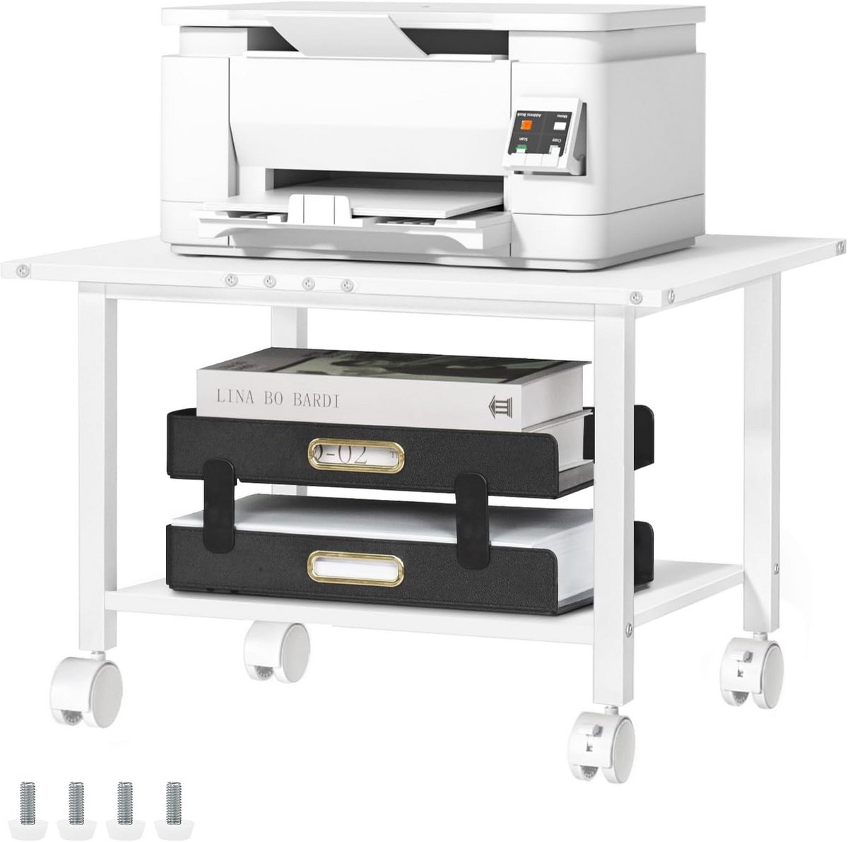 Mobiele printertafel met wieltjes en 2 etages voor kantoor en thuis