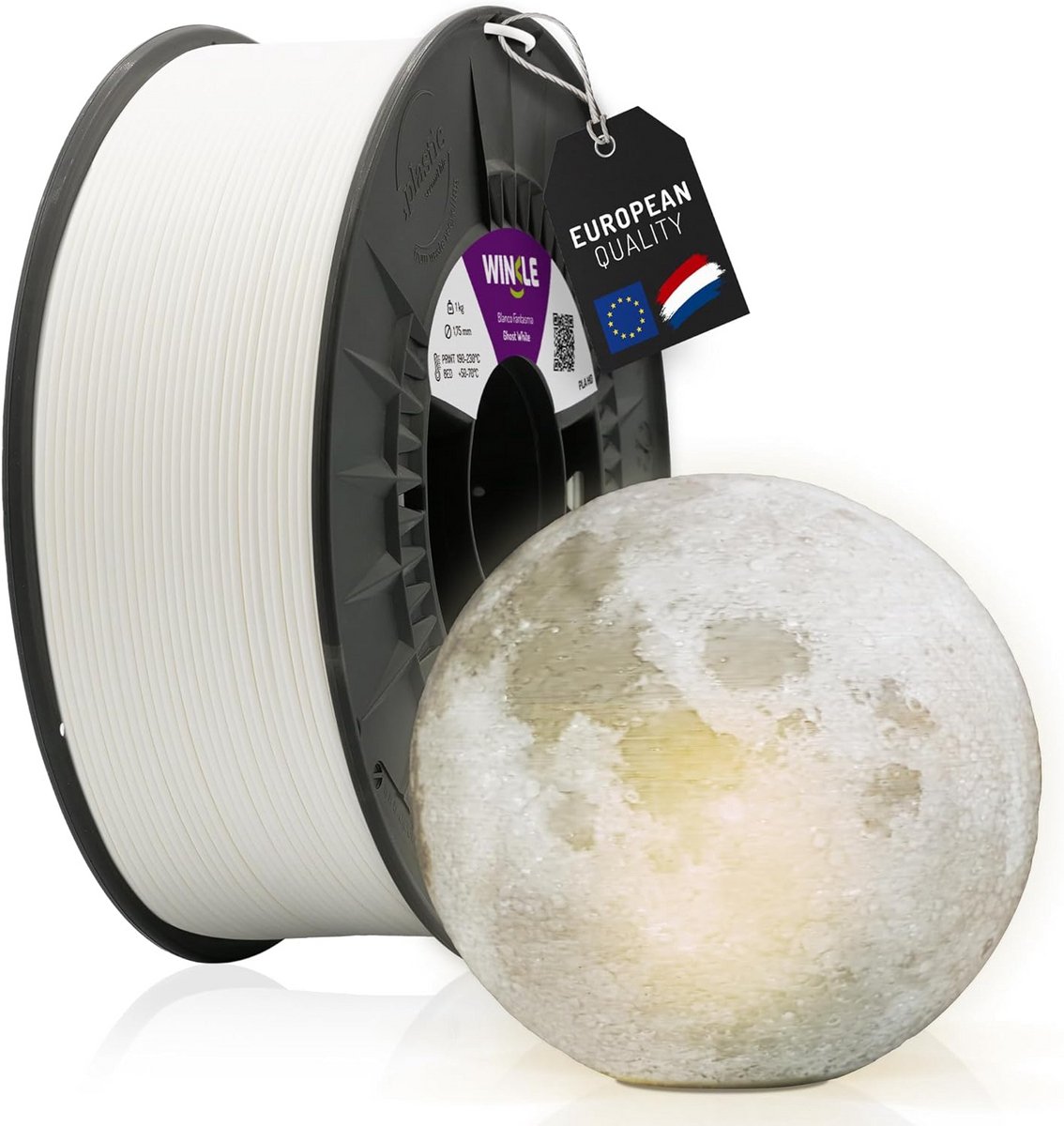 PLA 3D Printer Filament 1.75mm Spirit Wit, 1KG Spoel, Hoge Nauwkeurigheid, Biologisch Afbreekbaar