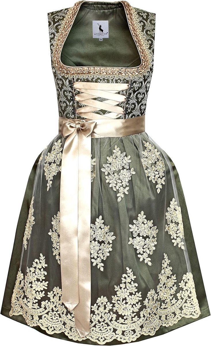 Midi-dirndl met kanten schort, exclusieve collectie, maat 32-52