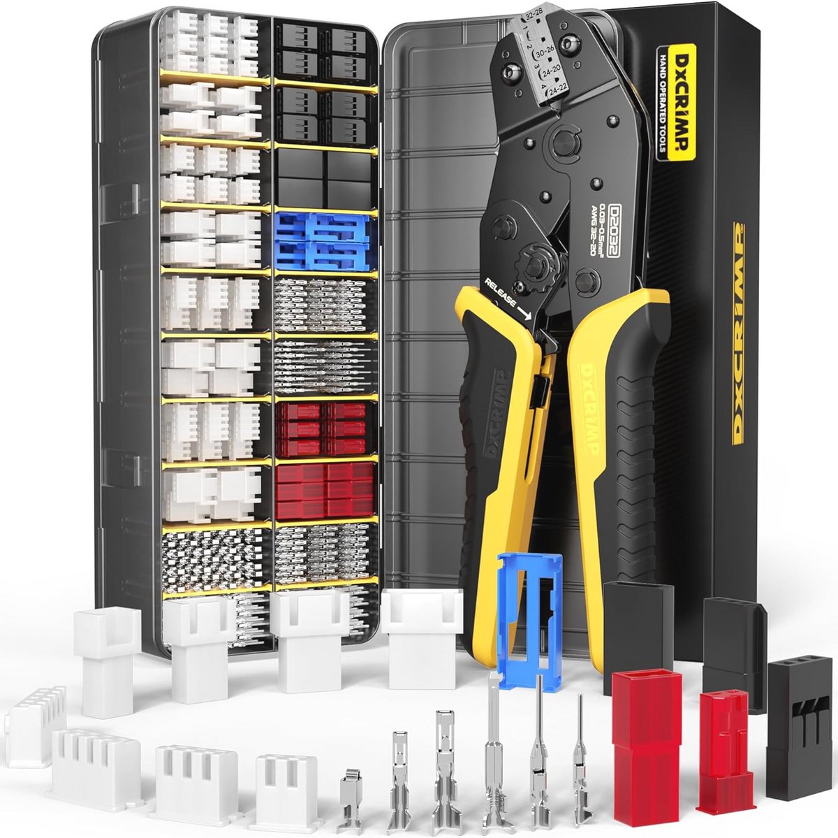 Krigmtang Set met Afstriptang - Voor JST, Dupont, Molex en Micro-connectoren - Capaciteit 0.03-0.5mm²