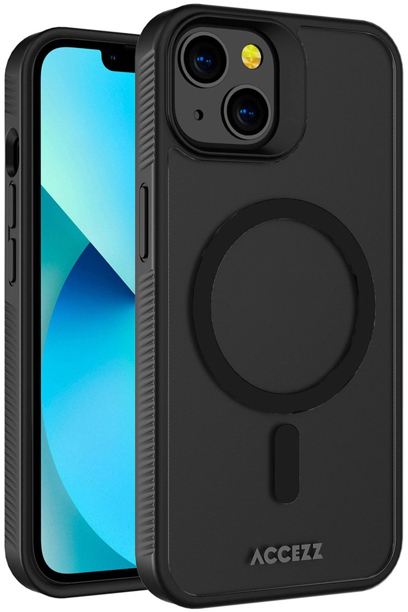 Accezz Hoesje Geschikt voor iPhone 13 Hoesje - Accezz Rugged Frosted Backcover Geschikt voor MagSafe - zwart