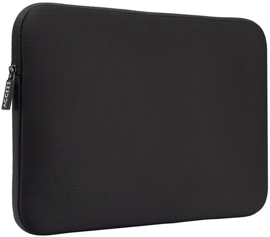Zwarte laptop sleeve met ACZZZ ritssluiting.