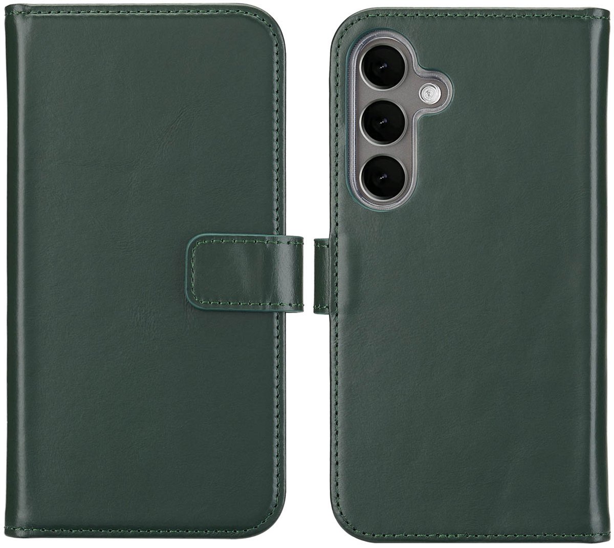 Selencia Hoesje - Geschikt voor Samsung Galaxy S25 Plus - Echt Lederen Bookcase - Groen