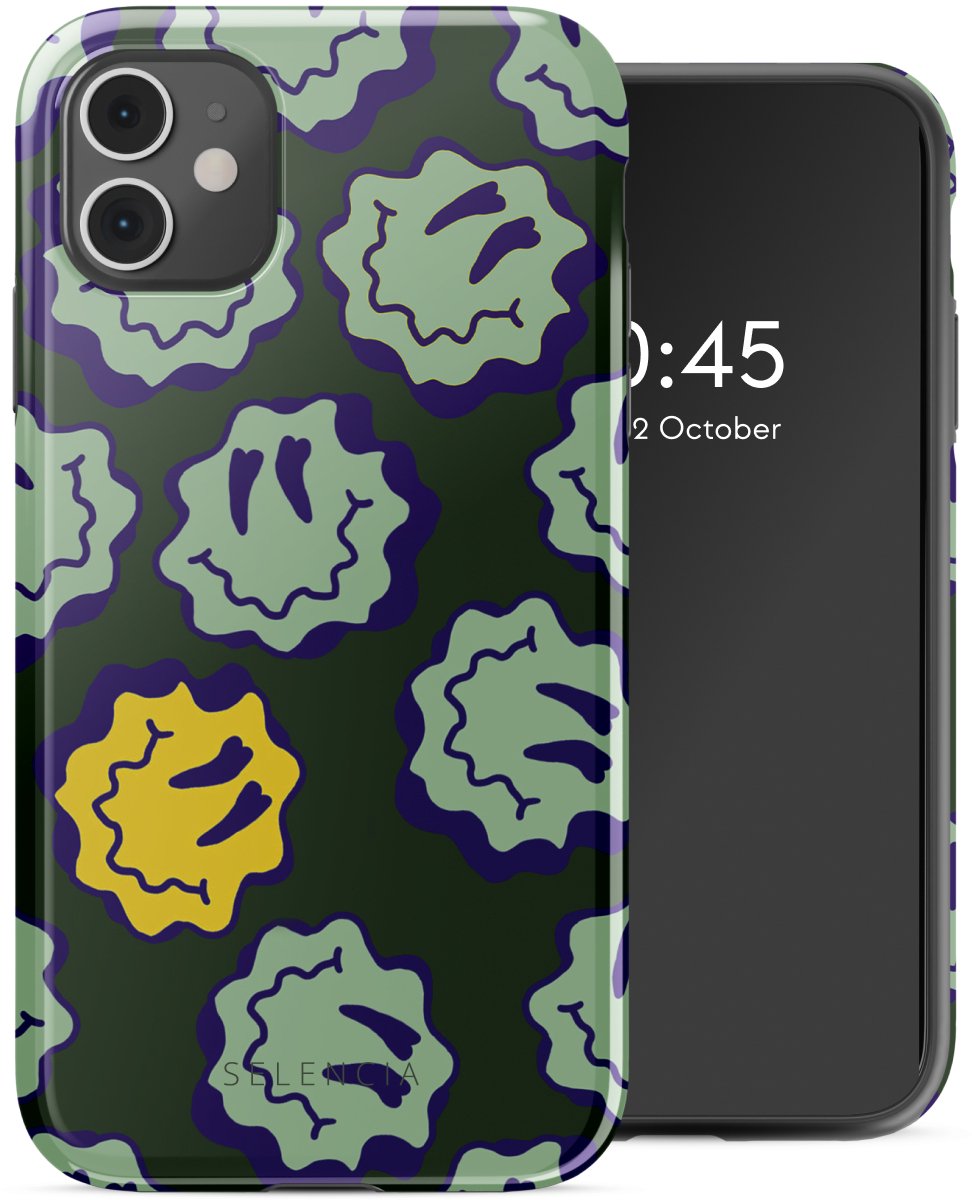 Selencia Hoesje - Geschikt voor Apple iPhone 11 - Backcover - Wavy Smiley Green