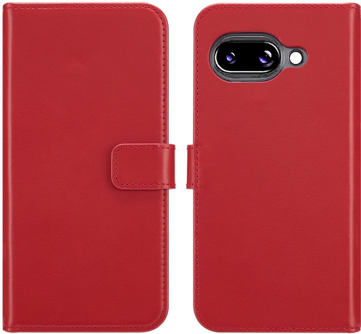 Selencia Hoesje - Geschikt voor Google Pixel 9a - Echt Lederen Bookcase - Rood