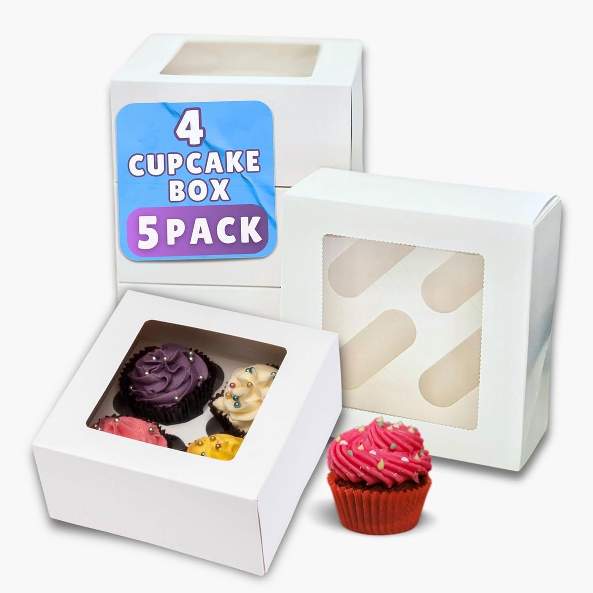 5 Stuks Cupcake Dozen 4 Gaats - Diepe Witte Doezen Met Venster Voor Muffins en Cupcakes