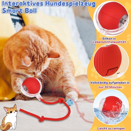 Chase Master Pro kattenspeelgoed, USB-oplaadbaar kattenspeelgoed, geluidsarme powerball kat, interactief kattenspeelgoed, elektrische huisdierbal met pluizige staart, 2 stuks