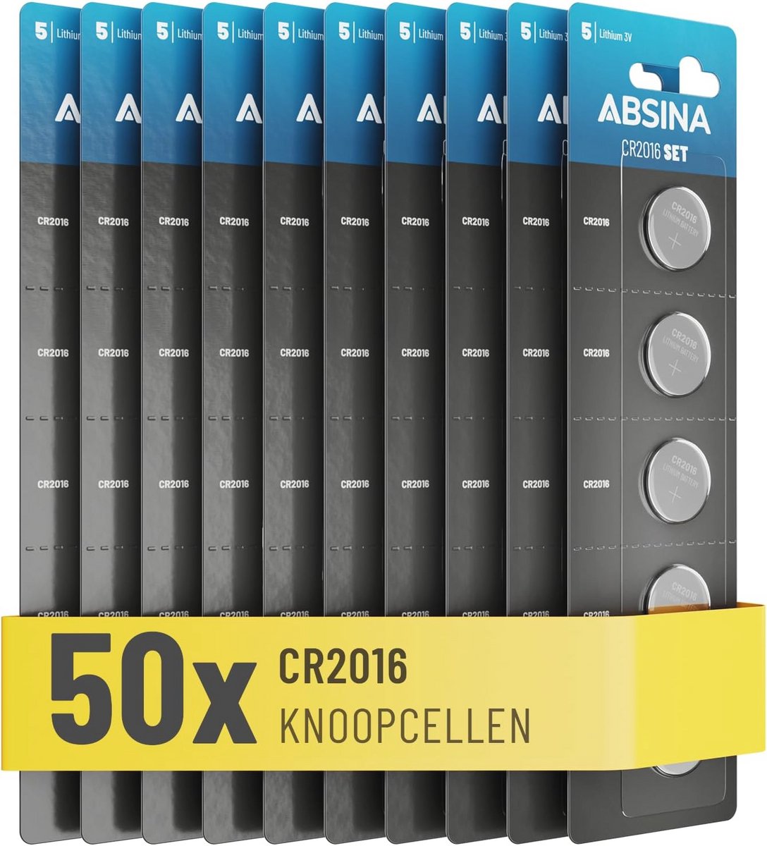 ABSINA CR2016 Knoopcel CR 2016 Knoopcel 3 V, lekvrij en lange houdbaarheid, batterij CR2016 voor autosleutel, keukenweegschaal UVM - 2016 lithium knoopcel 3 V, knoopbatterij CR2016