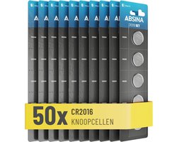 ABSINA CR2016 Knoopcel CR 2016 Knoopcel 3 V, lekvrij en lange houdbaarheid, batterij CR2016 voor autosleutel, keukenweegschaal UVM - 2016 lithium knoopcel 3 V, knoopbatterij CR2016