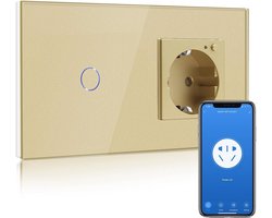 BSEED WiFi Schakelaar met Stopcontact,werkt met Alexa en Google Home,Timing-functie en Spraakbesturing by Smart Life APP,1 Voudig 1 Weg Smart Schakelaar met Stopcontact Goud(vereist neutrale Draad)