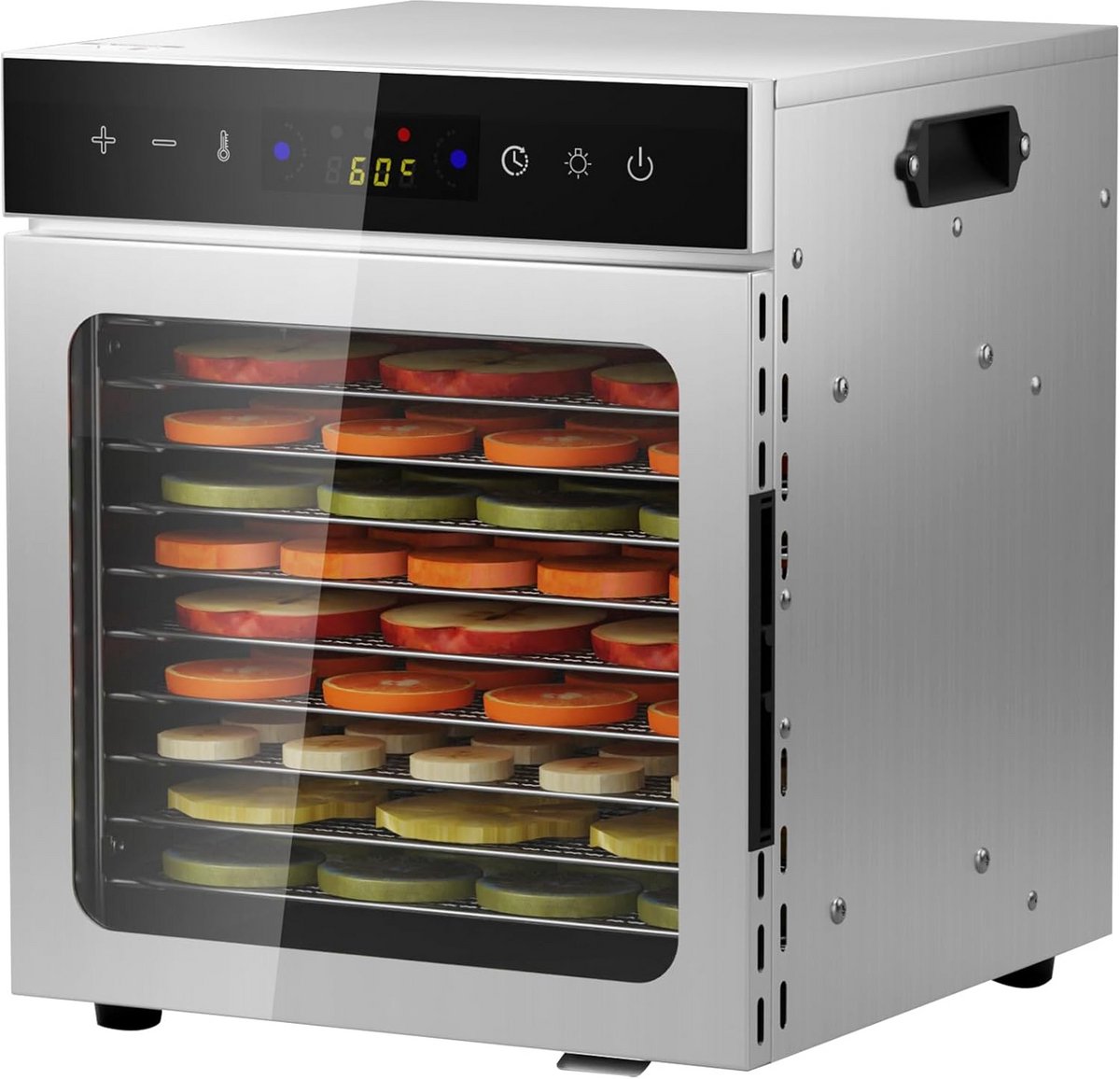 Voedseldroger RVS met 10 RVS Lades - 700W - Digitale Timer & Temp. Instelbaar 30-90°C