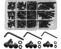 Assortiment van 219 stuks Moeren, Bouten en Schroeven - M4/M5/M6 Hex Sokkel - Hoogwaardige Koolstofstaal - Zwart