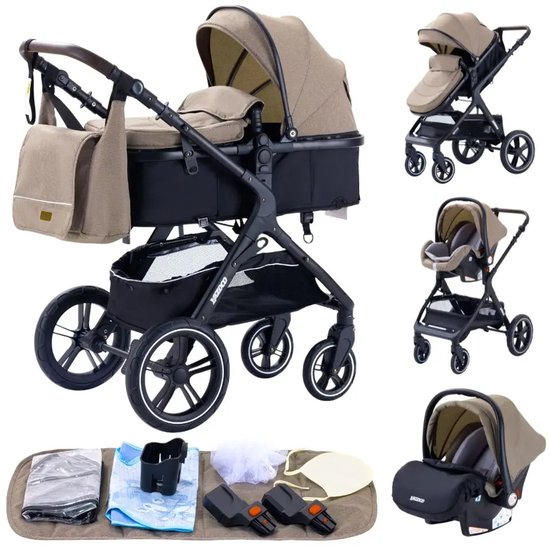 Luxe 3-in-1 Kinderwagen Khaki - Stijlvol en Comfortabel - Luxe - €180,95