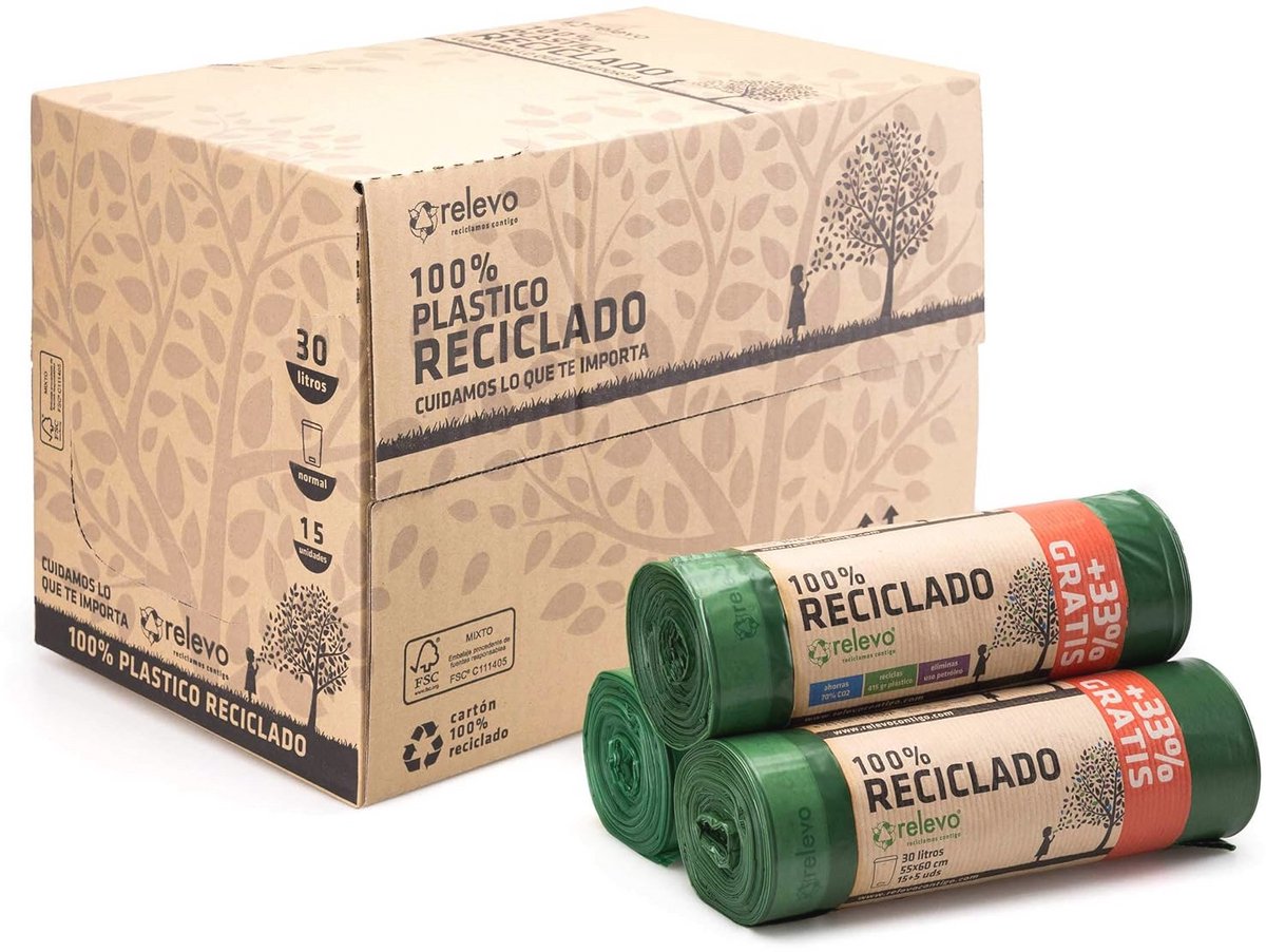 100% gerecyclede vuilniszakken - Extra Sterk - 30L - 480 Stuks