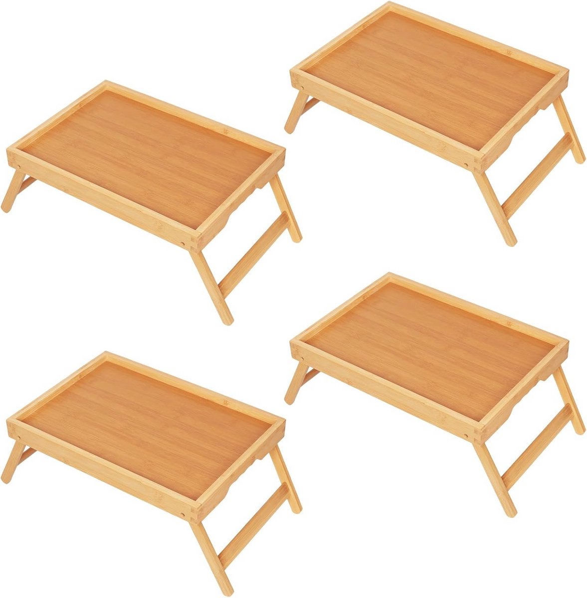 Bedlade Tafel met Inklapbare Poten - Bamboe Ontbijt- en Snacklade