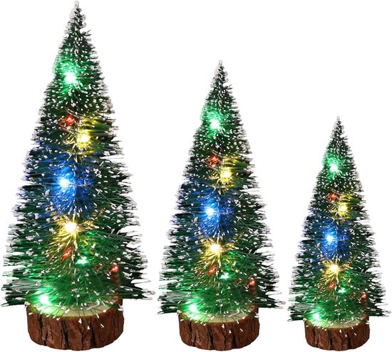 2x stuks bureau kerstboompjes met verlichting en sneeuw 45 cm | Mini- kerstboom-kopen.nl