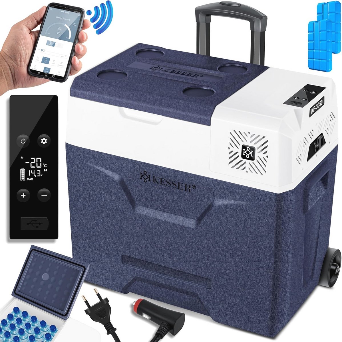 Compressorkoelbox 50 liter met APP-bediening en USB-aansluiting voor auto, vrachtwagen, boot en camper