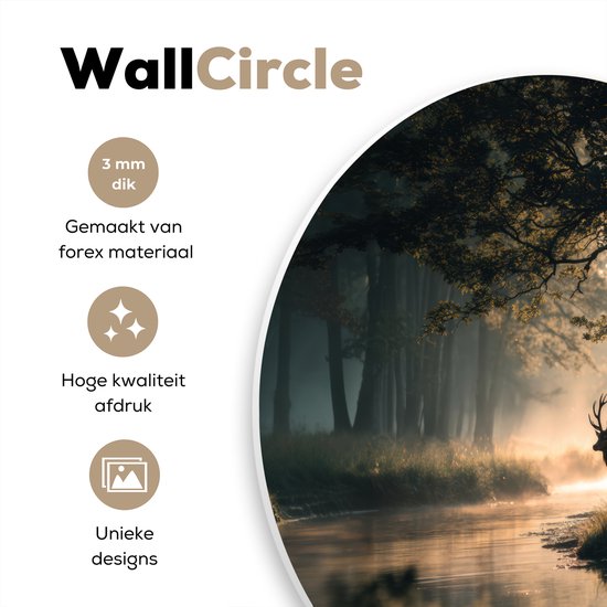 WallCircle® Cercle mural 60x60 cm - Cercle mural Cerf - Ruisseau forestier - Mystique - Décoration murale salon - Décoration murale chambre - Accessoires de décoration - Tableaux ronds