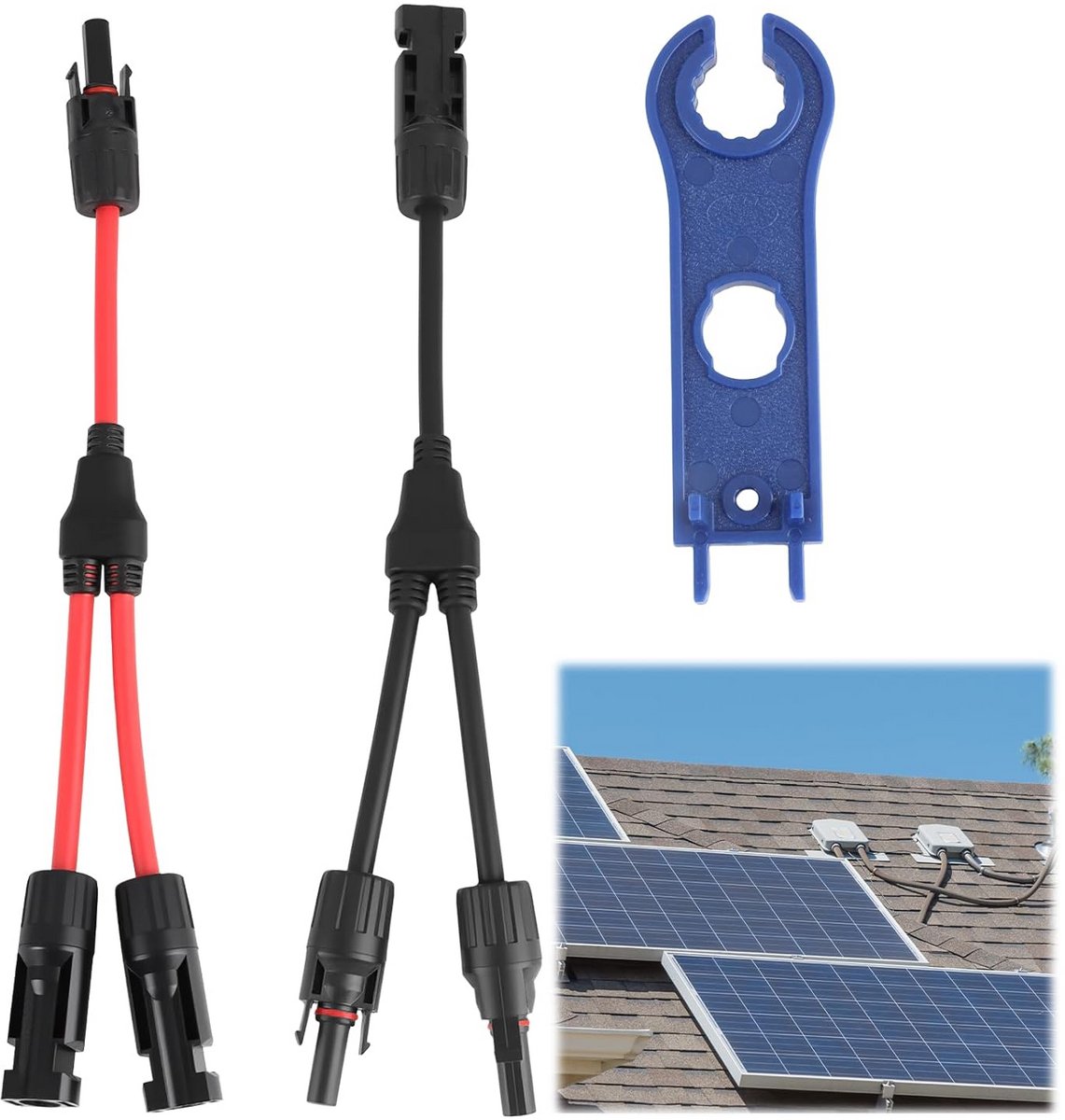 Y-kabel voor zonnepanelen, 6 mm², IP67 waterdichte fotovoltaïsche connector, 30 cm, 10 AWG