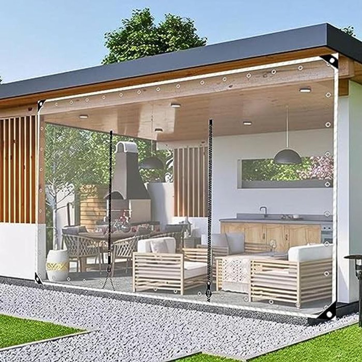 Buiten Doorzichtig Zeildoek Gordijn met Ritssluiting - Waterdichte Transparante Dekzeil Zijpanelen voor Tuin, Pergola en Terras - Aanpasbare Afmetingen