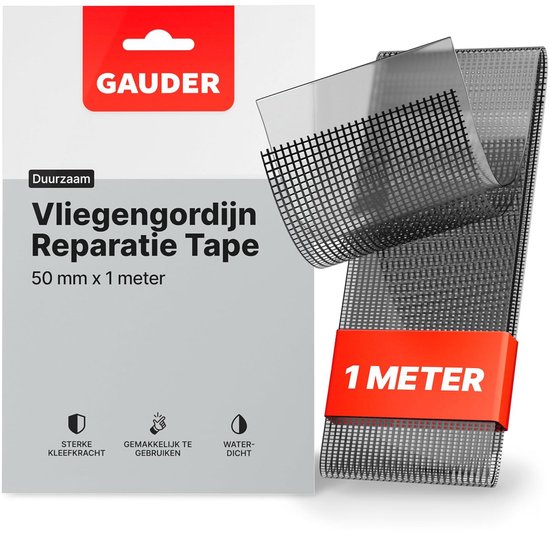 GAUDER Fly Screen Repair Tape - Insect Screen Repair Set Fiberglass Self Adhesive - Repair Patch for Door, Porch and Window (1 m x 50 mm - Black)
