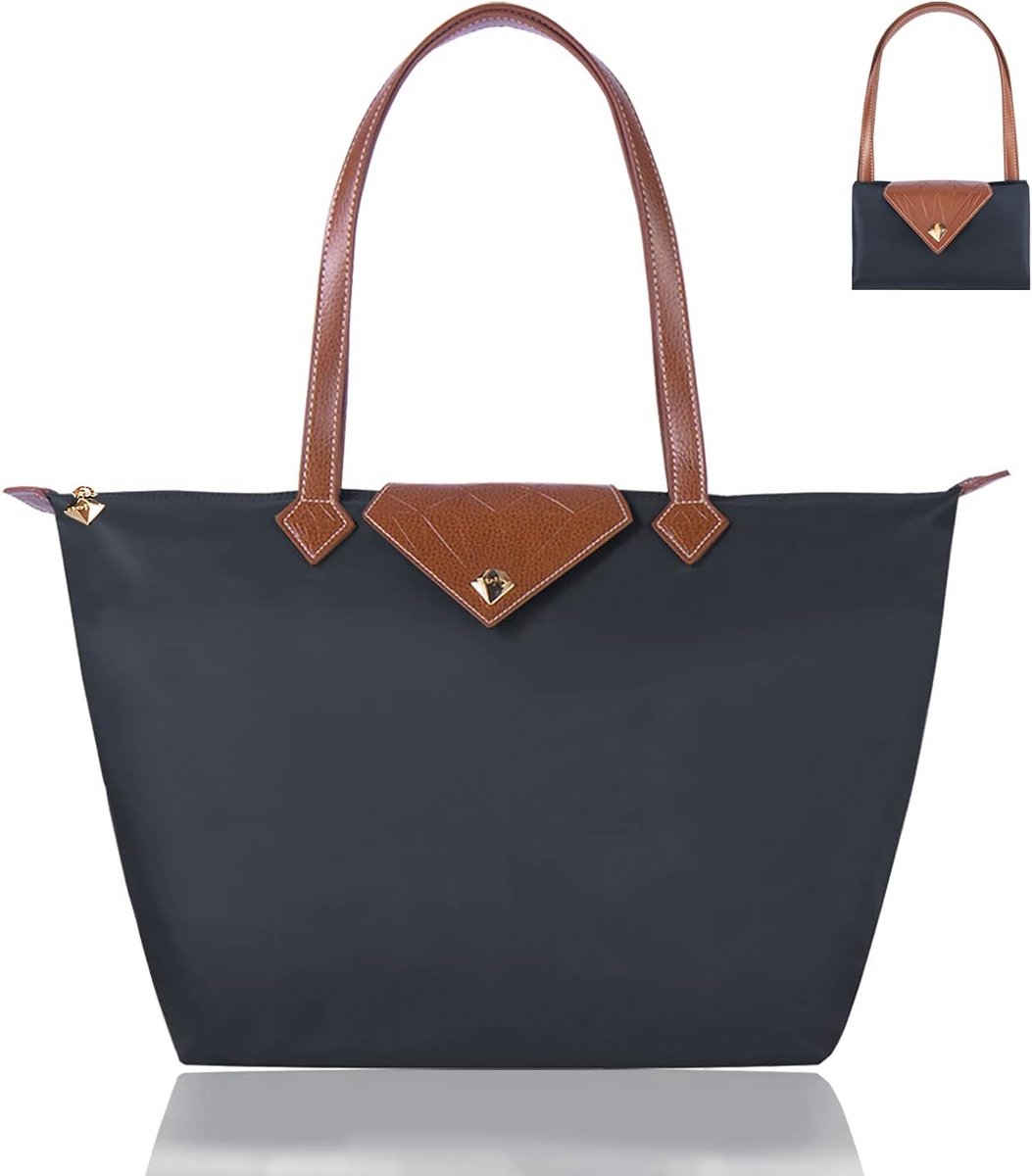 BOJLY Stijlvolle waterdichte nylon schoudertas voor dames, handtas, opvouwbare strandreistas voor werk, winkelen, school