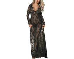 LAEMILIA Maxi-jurk voor dames, zwanger, bikini, cover-up, kant, V-hals, lange mouwen, fotografie, lange jurk, zwangere moeder