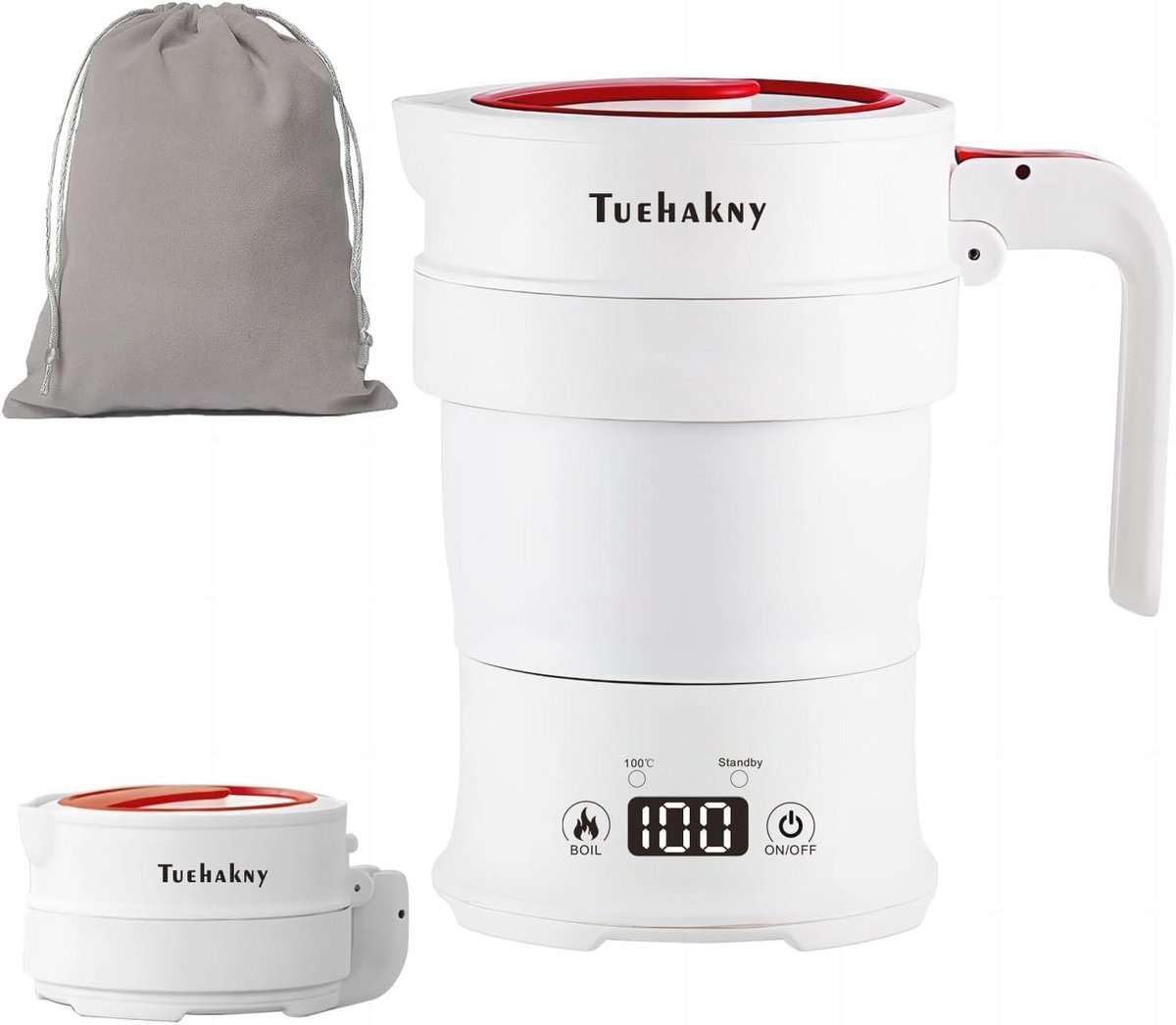 Elektrische waterkoker, opvouwbaar, 0,7 l, draagbaar, voor camping, met real-time temperatuurweergave, reizen, siliconen auto-stop