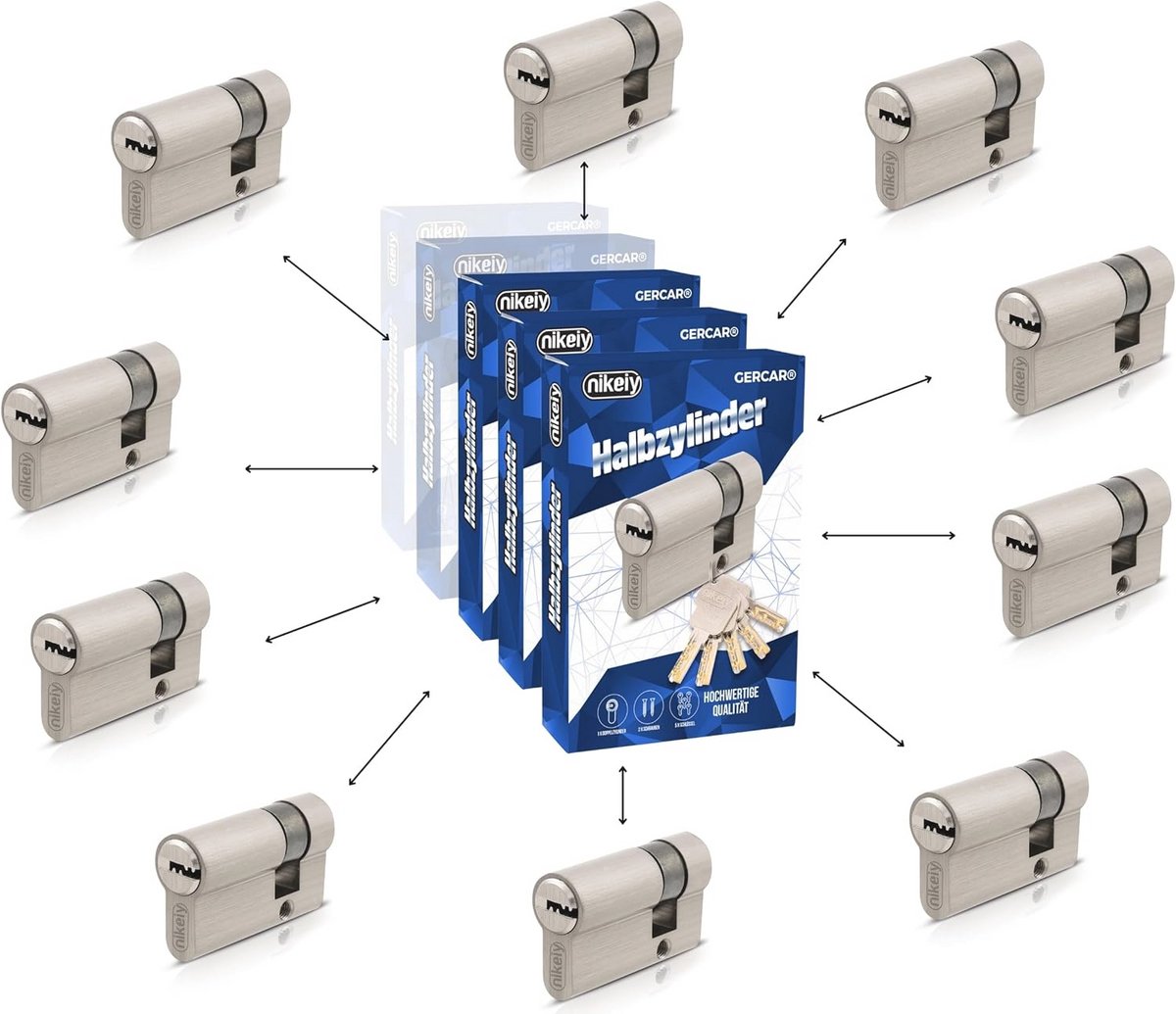Gelijksluitende Cilinderset 10x Halve Cilinder voor Garagedeur - 10 Cilinders incl. 50 Sleutels