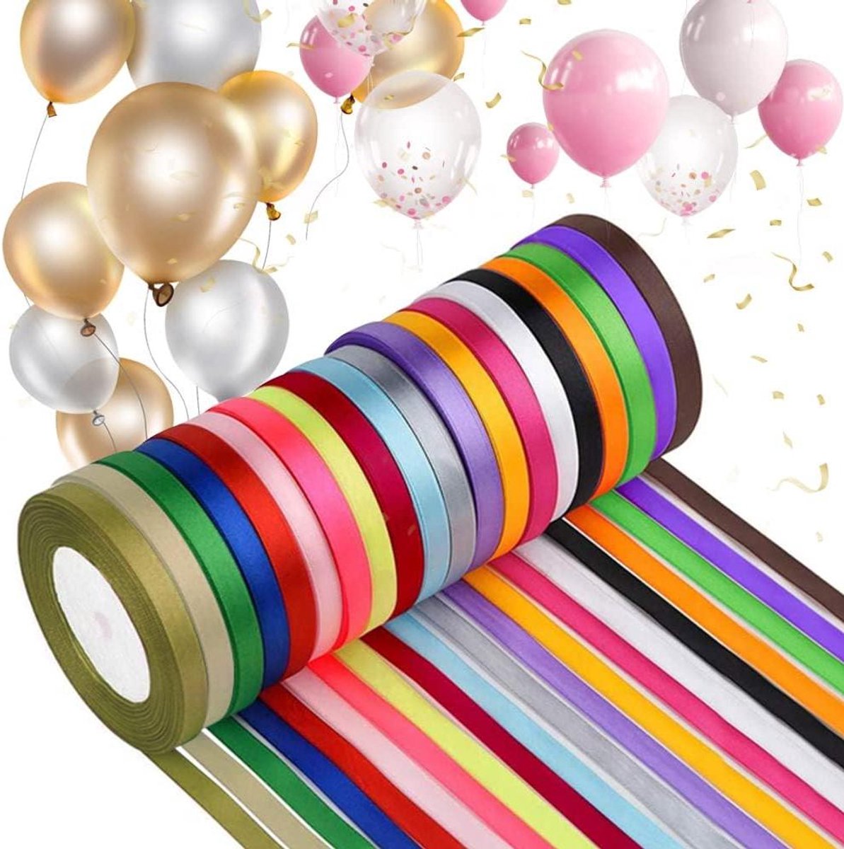 Allecta - Satijnen lintrollen in diverse kleuren - 25 meter x 0,6 cm - voor strikken, cadeaus, verjaardagsfeest, bruiloft